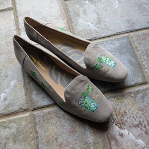 Tommy Bahama Gray Suede Coastal Drinks Embroidered Loafers- SZ 9.5